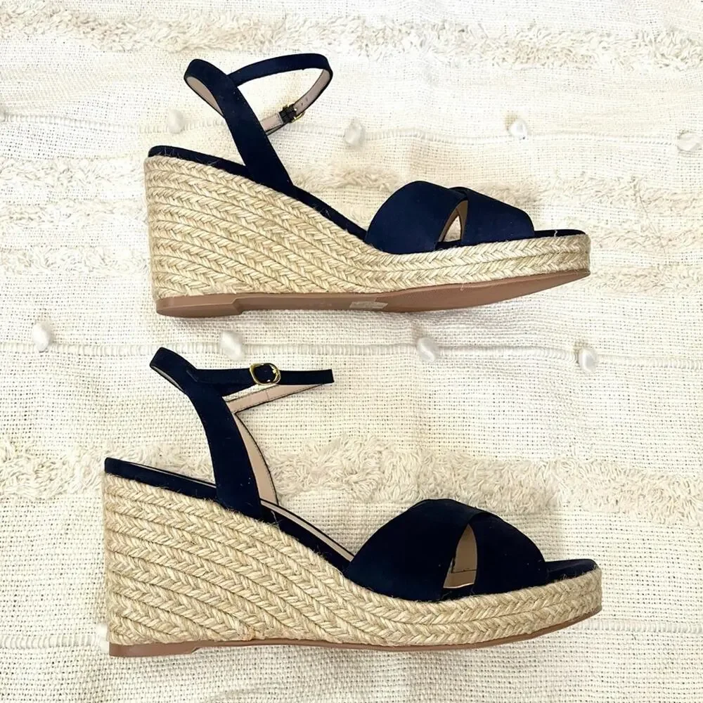 NWT Stuart Weitzman Rosemarie Leather Platform Espadrille Wedge Sandals sz 11.5 - Picture 4 of 10